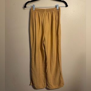 Vintage Silk Pull On Pants, Mustard Yellow, Elastic Waist, Wide Leg